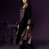 Navya Purple Embroidered Velvet Suit Set with Brasso Dupatta