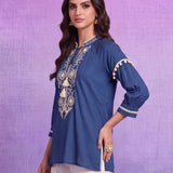 Cotton Navy Embroidered Tunic
