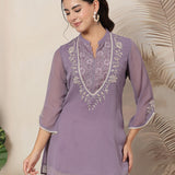 Floral Embroidered A-Line Short Kurti