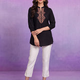 Viscose Rayon Black Dori Embroidered Tunic