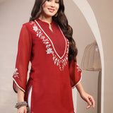 Floral Embroidered A-Line Short Kurti