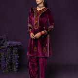 Keyari Fuchsia Embroidered Velvet Salwar Suit Set with Dupatta