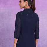 Navy Embroidered Straight Co-ord Set