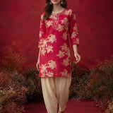 Aboli Red Floral Printed Straight Kurti