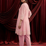 Baby Pink Embroidered Chanderi A-Line Suit Set
