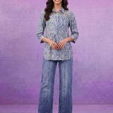 Viscose Rayon Blue Floral Print Kurti
