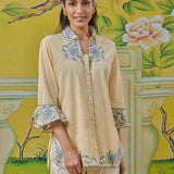 Anaya Tint Yellow Embroidered Linen-Textured Shirt