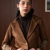 Calisse Camel Beige Embroidered Suede Coat