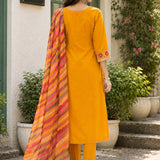 Cotton Blend Embroidered Kurta Trouser Dupatta Set