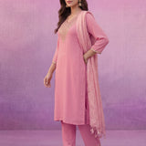 Light Pink Dori Embroidered Straight Suit Set