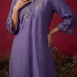 Light Purple Embroidered Cotton High-Low Co-Ord Set
