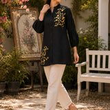 Women's Embroidered Button-Front Tunic Shirt