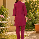 Cotton Blend Embroidered Tunic Trouser Co-Ord Set