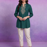 Viscose Rayon Emerald Green Dori Embroidered Tunic
