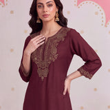 Inaya Scarlet Maroon Embroidered Kurta Set
