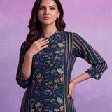 Ira Navy Blue Printed Kurta