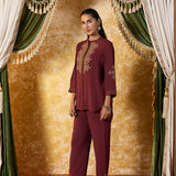 Riddhima Deep Maroon Embroidered Co-ord Set