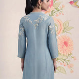 Intira Blue Embroidered A-line Kurta