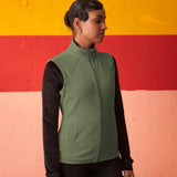 Green High-neck Sleeveless Jacket for Women