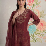 Kasni Maroon Printed Suit Set with Dupatta