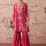 Joy Carmine Red Embroidered Rayon Salwar Suit Set with Dupatta