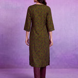 Olive Viscose Straight Kurta Set