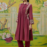 Aurelia Berry Wine Dori Embroidered Appliqué Co-ord Set