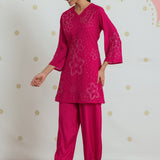 Meher Raspberry Fuchsia Embroidered A-Line Kurta Set