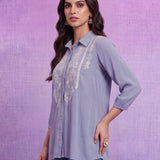 Blue Rayon Embroidered Shirt