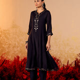 Tara Midnight Black Embroidered Anarkali Suit Set