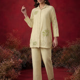 Aviana Beige Embroidered Linen Co-ord Set