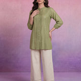 Light Green Cotton Thread Sequin Embroidered Shirt