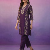 Purple Printed Cotton Panelled Kurta Set