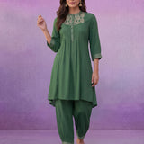 Blue Viscose Rayon Dori Embroidered Co-ord Set
