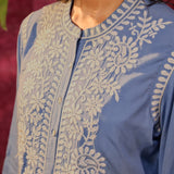 Saadgi Windy Blue Embroidered Cotton Linen Tunic for Women
