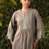 Syra Grey Embroidered Rayon Kurta Set for Women