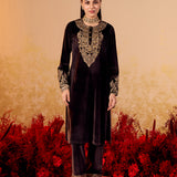 Riddhi Espresso Brown Embroidered Velvet Suit Set