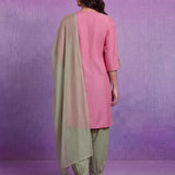 Green Terylene Straight Kurta Set with Dupatta