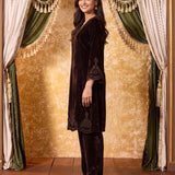 Yashvi Cocoa Brown Embroidered Velvet Kurta Set