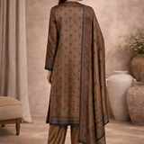 Mustard Ethnic Printed Velvet 3 Piece Kurta Set