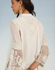 Ivory Embroidered Tunic for Women with Lace Inserts