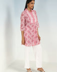 Peach Lace Collared Tunic for Women