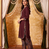Iraaya Maroon Embroidered Kurta Set