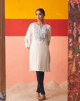 White Kurta for Women with Threadwork and Lace Detailing