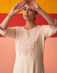 Ivory Kurta for Women with Threadwork and Lace Detailing
