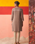 Beige Kurta for Women with Threadwork and Lace Detailing