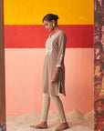 Beige Kurta for Women with Threadwork and Lace Detailing