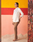 White Stretchable Kurti for Women with Threadwork and Lace Work