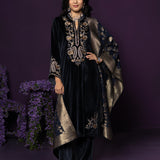Gulal Blue Embroidered Velvet Suit Set with Banarasi Dupatta