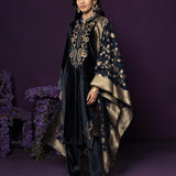 Gulal Blue Embroidered Velvet Suit Set with Banarasi Dupatta